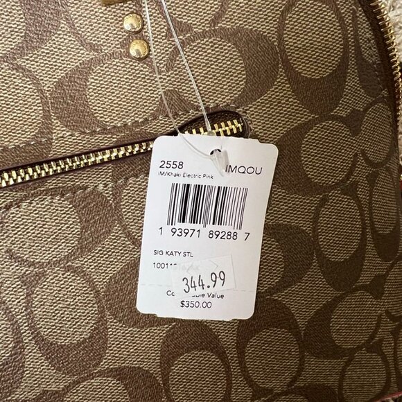 Coach Signature Katy Satchel in Khaki Electric Pink - Picture 7 of 10